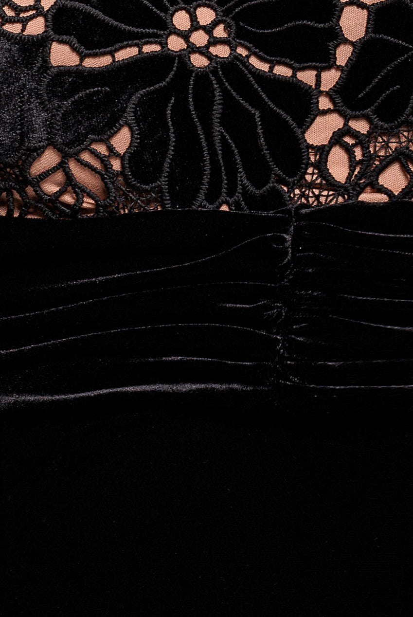 Goddiva Scalloped Velvet Crochet Maxi Dress - Black