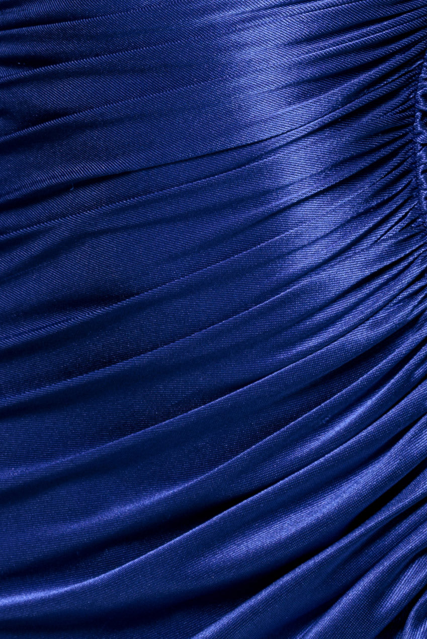 Goddiva Slinky Satin One Shoulder Split Maxi Dress - Royal Blue