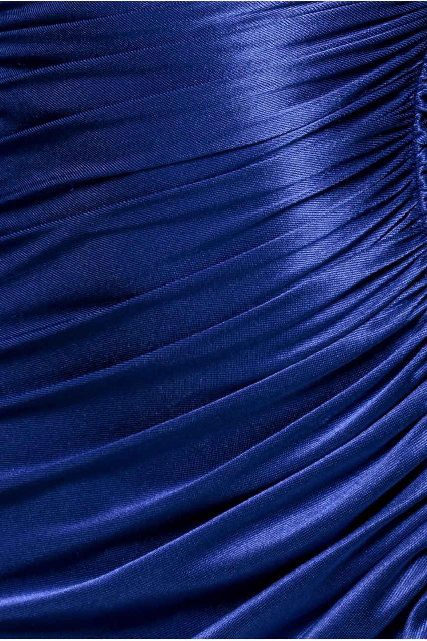 Goddiva Slinky Satin One Shoulder Split Maxi Dress - Royal Blue