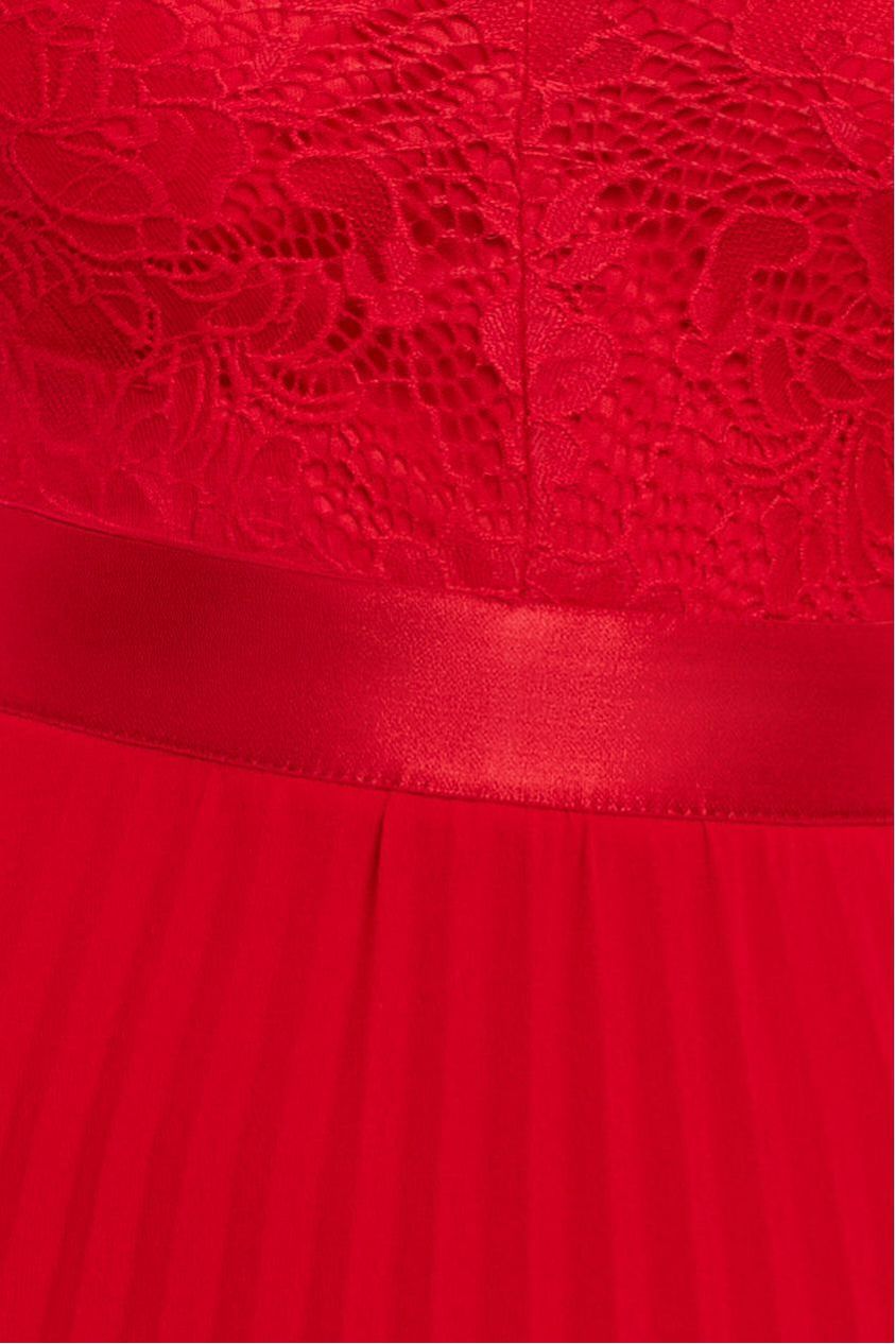 Goddiva Scalloped Lace Bodice Pleated Chiffon A Line Maxi Dress - Red