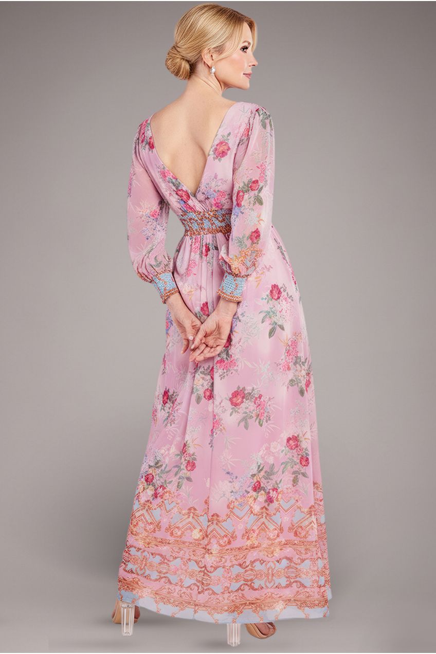 Goddiva Chiffon Wrap Border Floral Print Maxi Dress - Pink