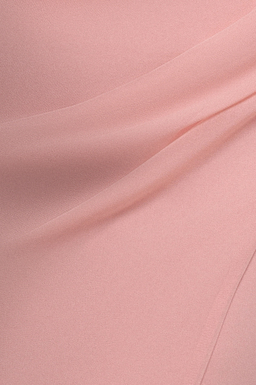 Goddiva Scalloped Lace & Chiffon Winged Corset Bodice Maxi Dress - Blush Pink