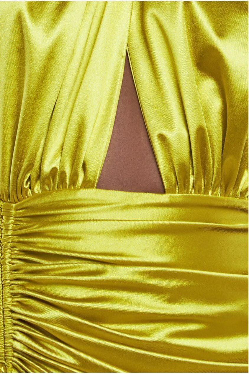 Goddiva Halter Neck Front Split Satin Maxi Dress - Lime Green