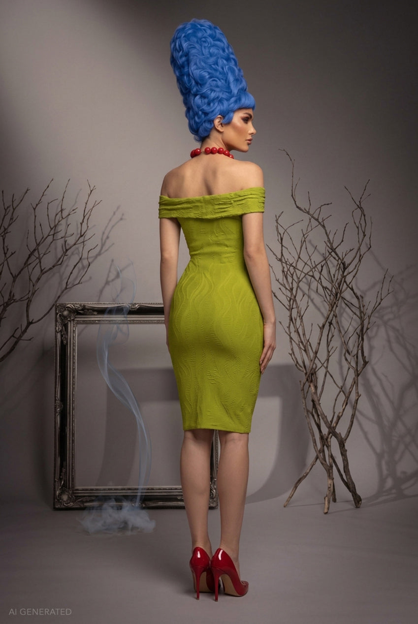 Goddiva Strapless Bodycon Midi Marge Simpson-Inspired Halloween Costume - Lime Green