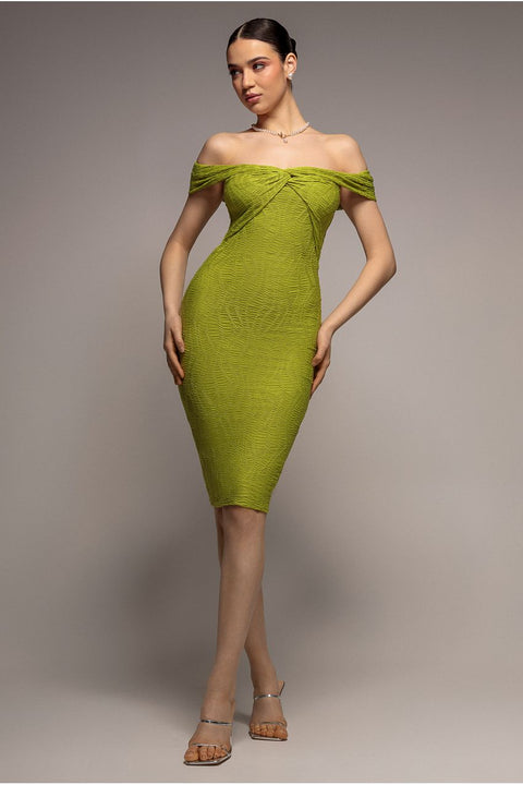 Goddiva Front Knot Twist Midi Dress - Lime Green