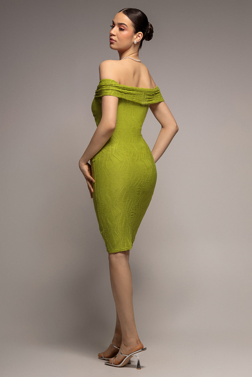 Goddiva Front Knot Twist Midi Dress - Lime Green