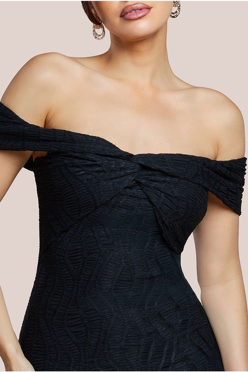 Goddiva Front Knot Twist Midi Dress - Black