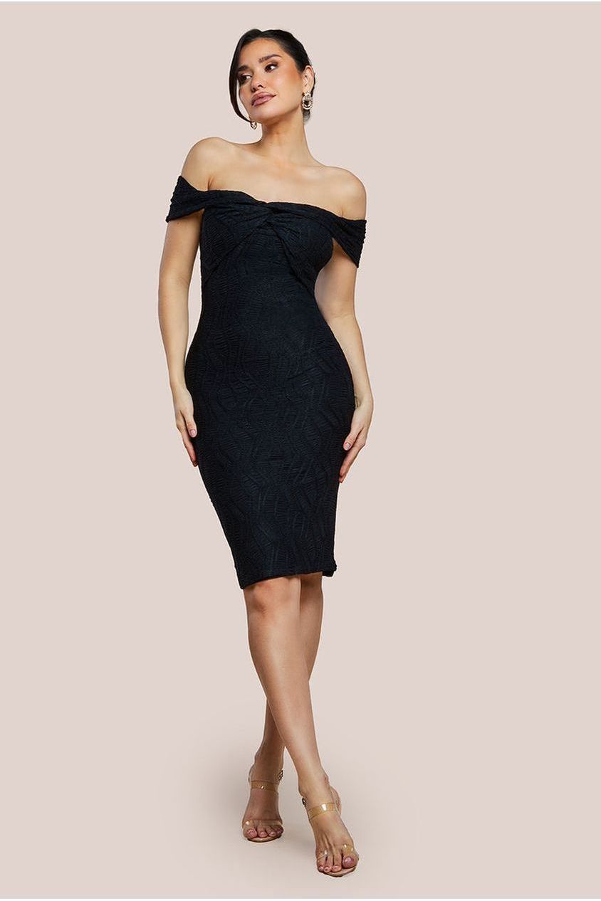 Goddiva Front Knot Twist Midi Dress - Black