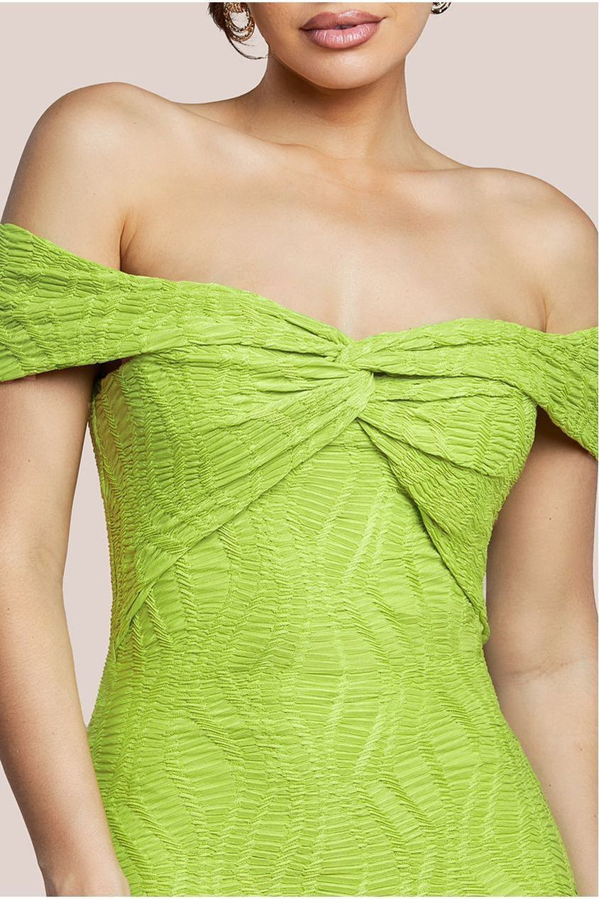 Goddiva Front Knot Twist Midi Dress - Lime Green