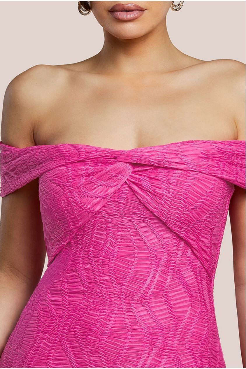 Goddiva Front Knot Twist Midi Dress - Magenta