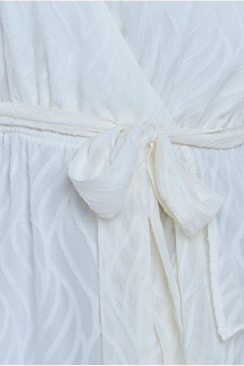 Goddiva Chiffon Geo-Wave Front Frill Wrap Midi Dress - Cream