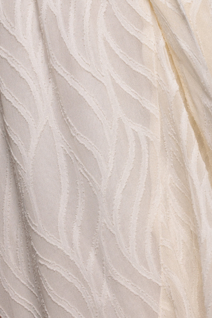 Goddiva Chiffon Geo-Wave Front Frill Wrap Midi Dress - Cream