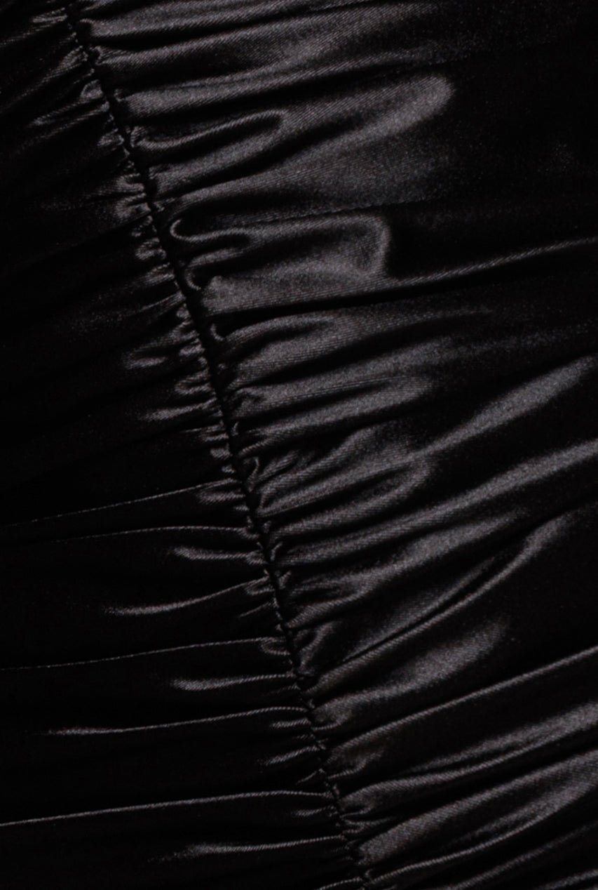 Goddiva Multi-Tied Satin Gathered Ring Maxi Dress - Black