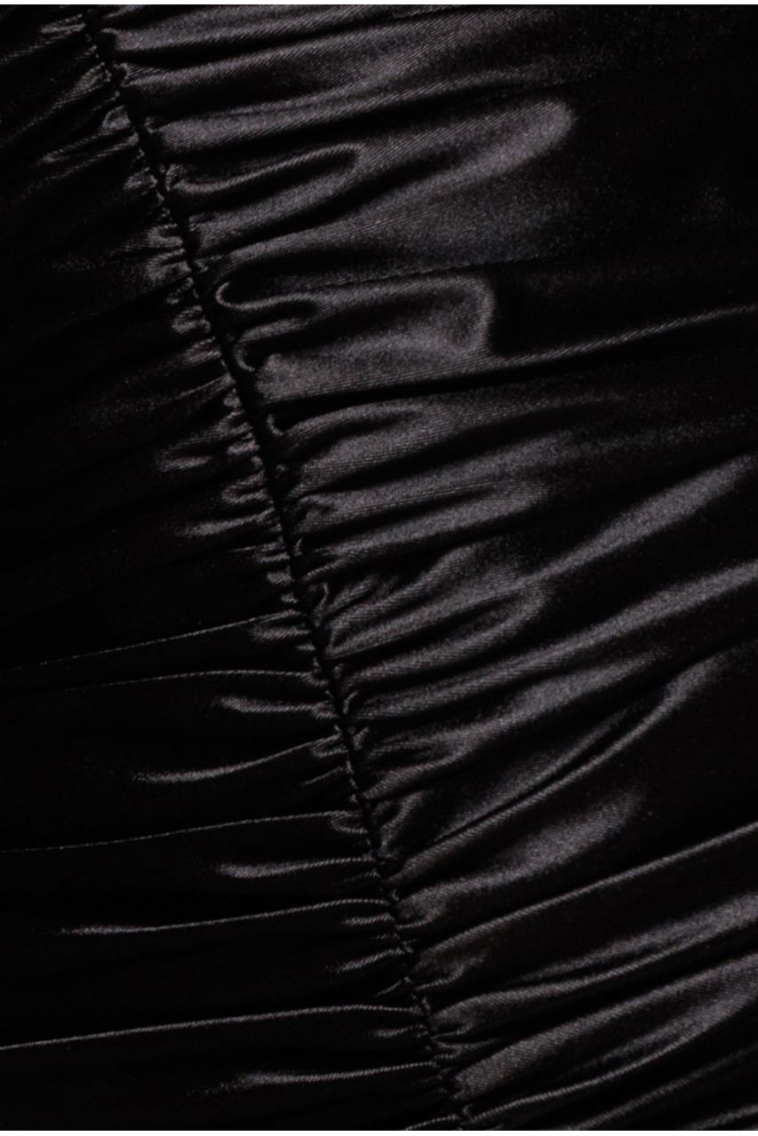 Goddiva Multi-Tied Satin Gathered Ring Maxi Dress - Black