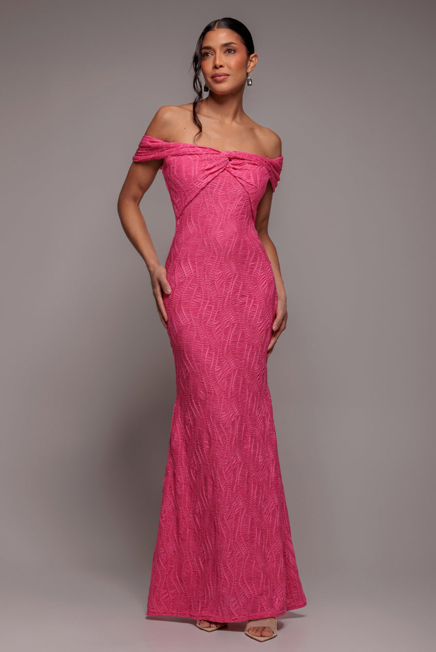 Goddiva Front Knot Twist Maxi Dress - Magenta