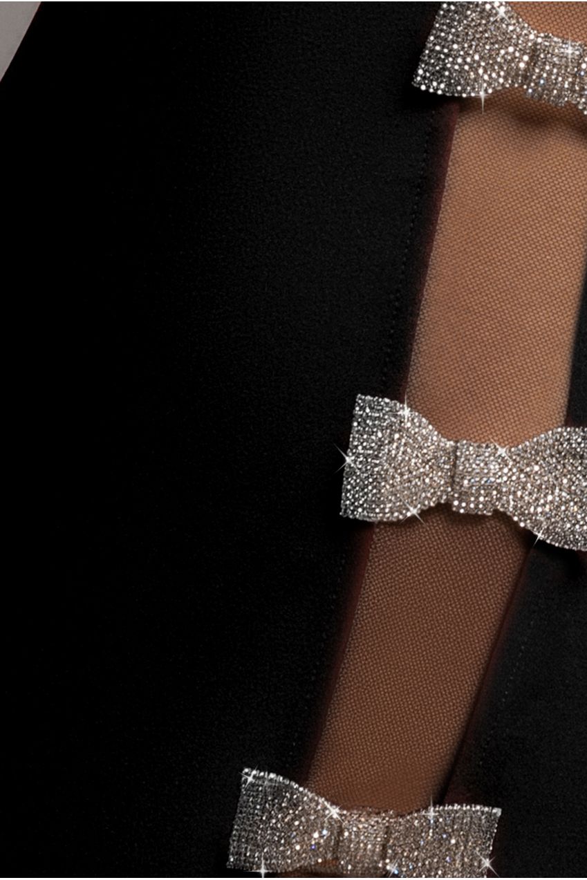 Goddiva Bow Embellished Strapless Mermaid Maxi Dress - Black