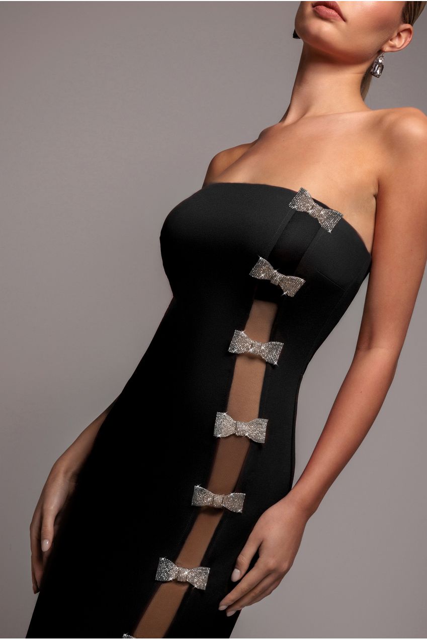 Goddiva Bow Embellished Strapless Mermaid Maxi Dress - Black