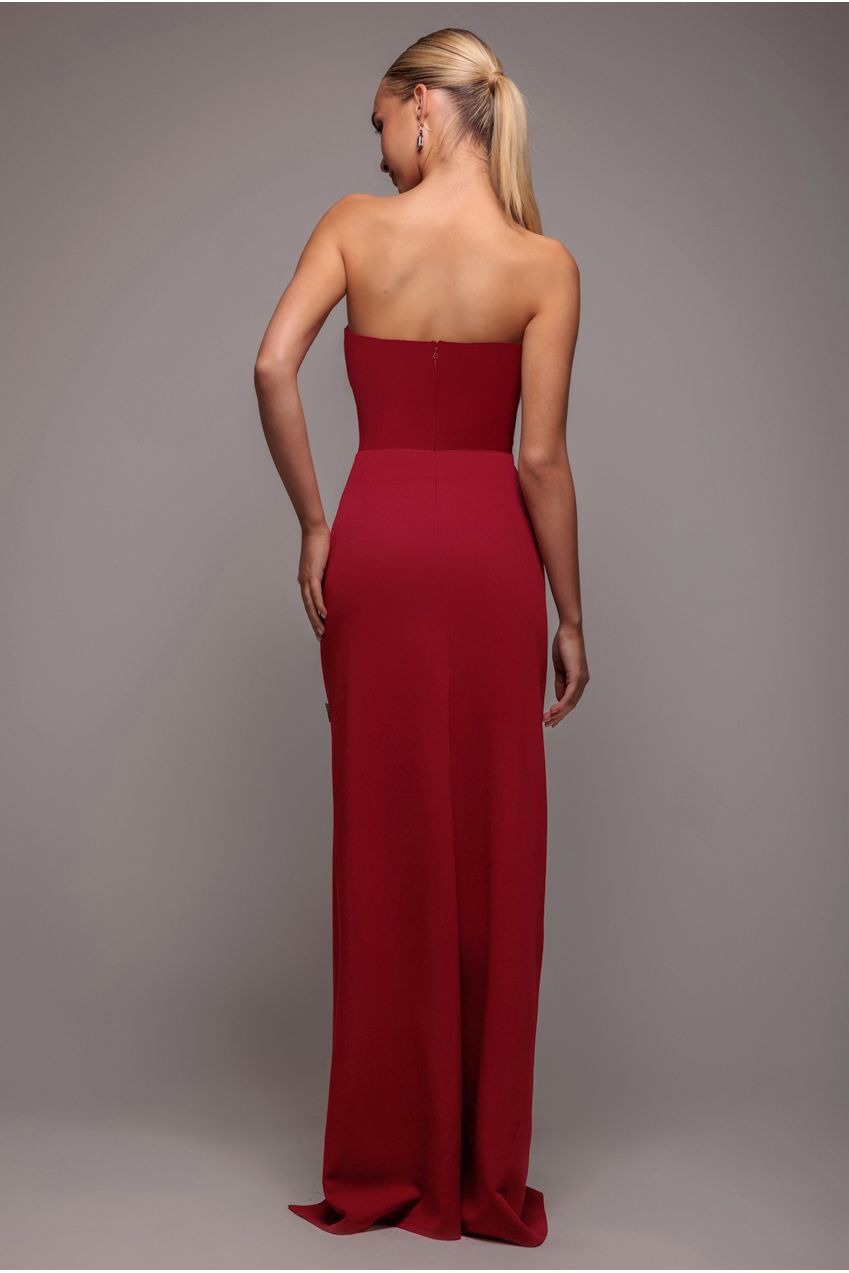 Goddiva Bow Embellished Strapless Mermaid Maxi Dress - Wine