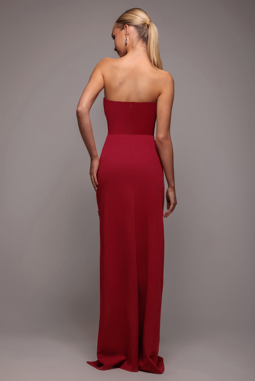 Goddiva Bow Embellished Strapless Mermaid Maxi Dress - Wine