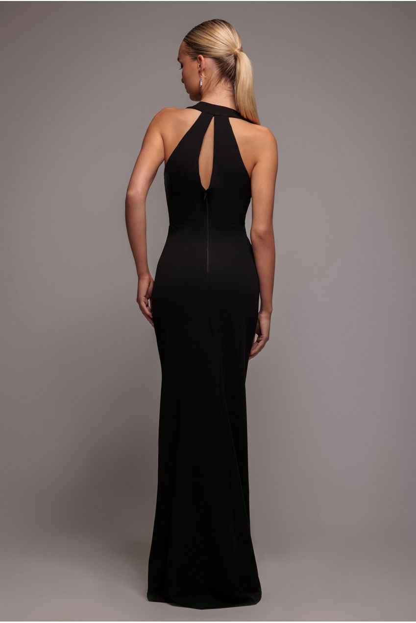 Goddiva Embellished Diamante Bow Mermaid Halter Neck Maxi Dress - Black