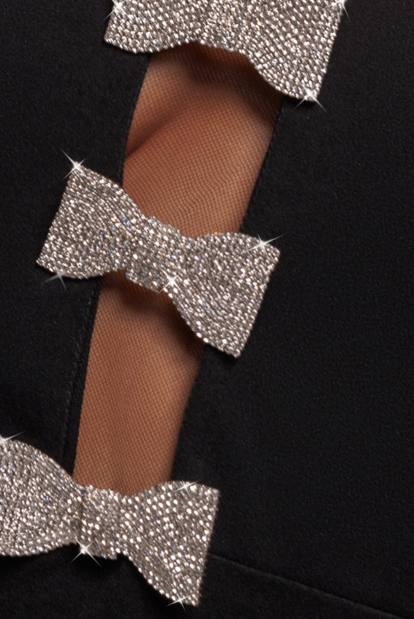 Goddiva Embellished Diamante Bow Mermaid Halter Neck Maxi Dress - Black