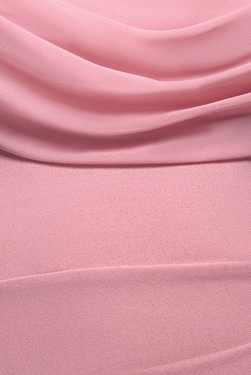 Goddiva Bardot Scuba & Chiffon Cowl Maxi Dress - Blush Pink