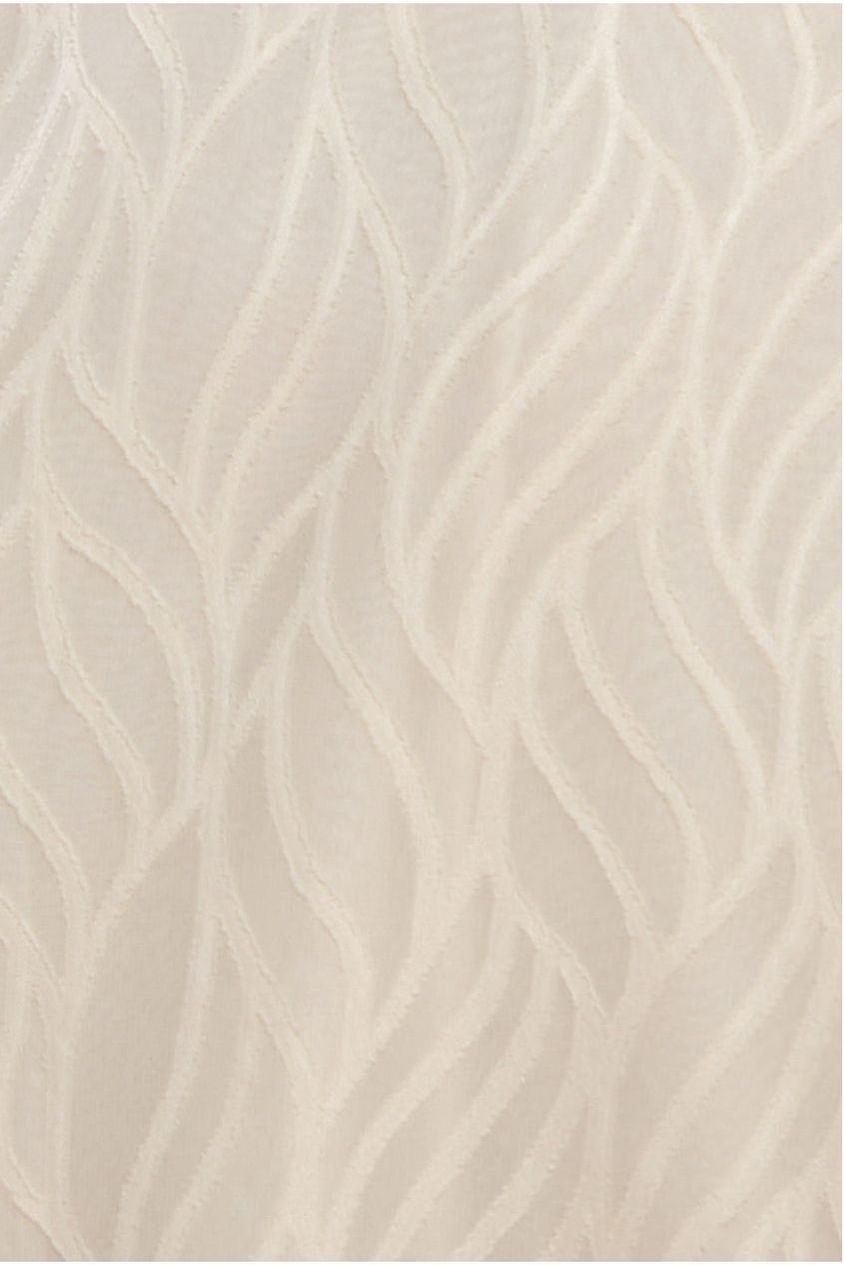 Goddiva Puff Sleeve Side Slit Flared Jacquard Chiffon Midi Dress - Cream