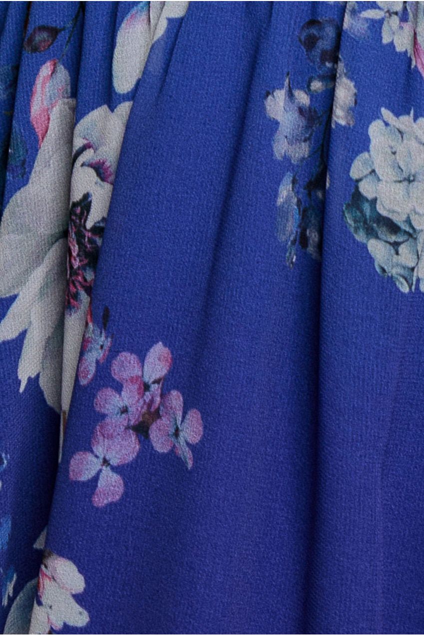 Goddiva Flutter Sleeve A-Line Chiffon Floral Printed Midi Dress - Royal Blue