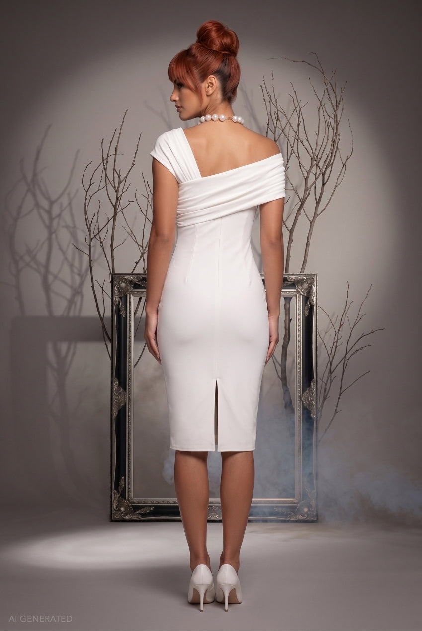 Goddiva One Shoulder Bodycon Midi Stone Age Sweetheart Halloween Costume - White