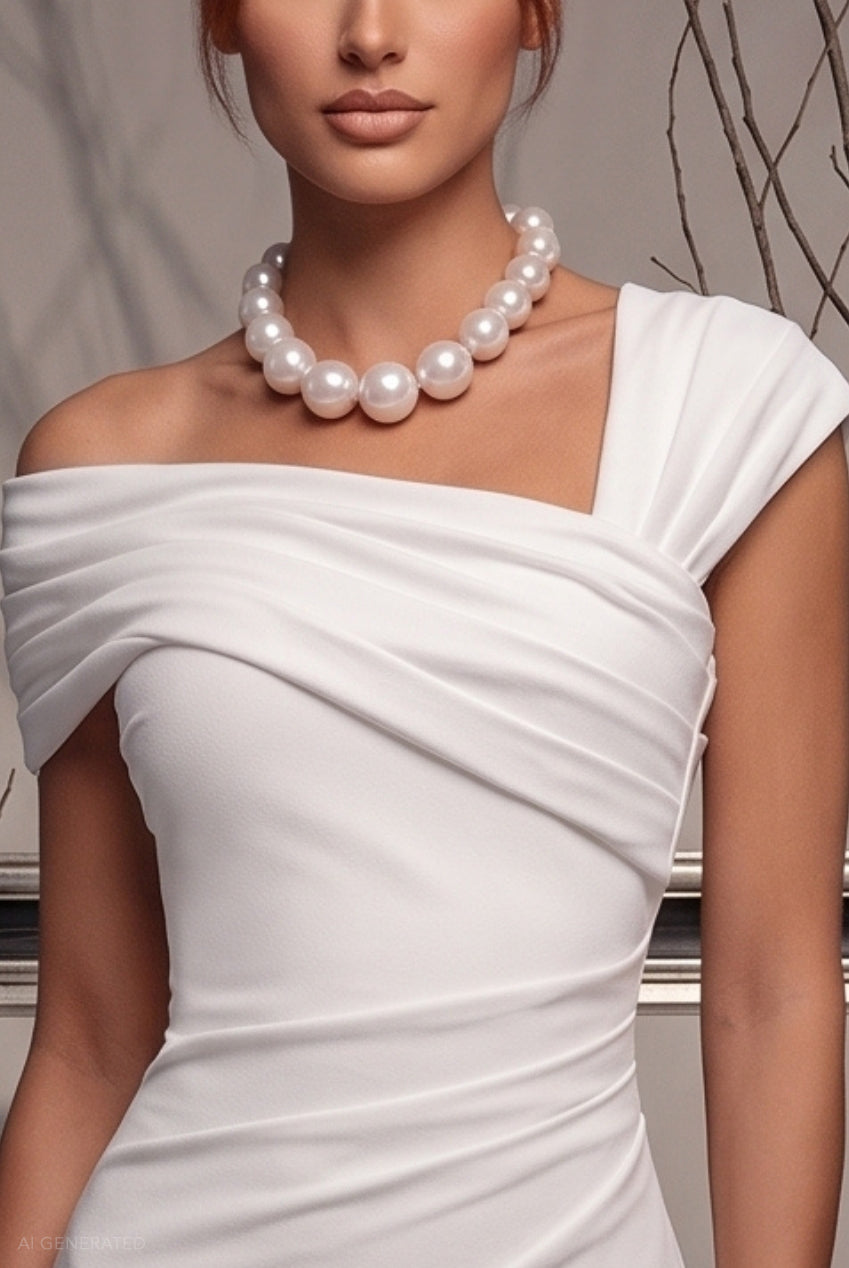 Goddiva One Shoulder Bodycon Midi Stone Age Sweetheart Halloween Costume - White