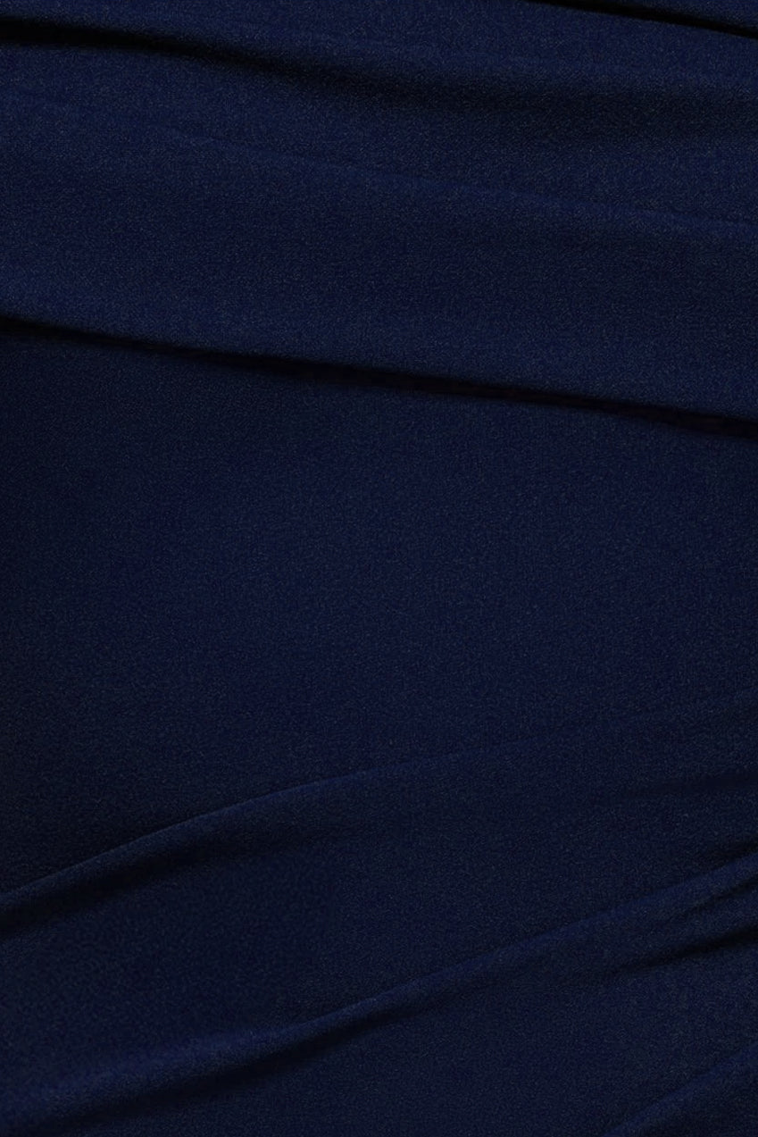 Goddiva Scuba Crepe Pleated Drop Shoulder Midi Dress - Navy Blue