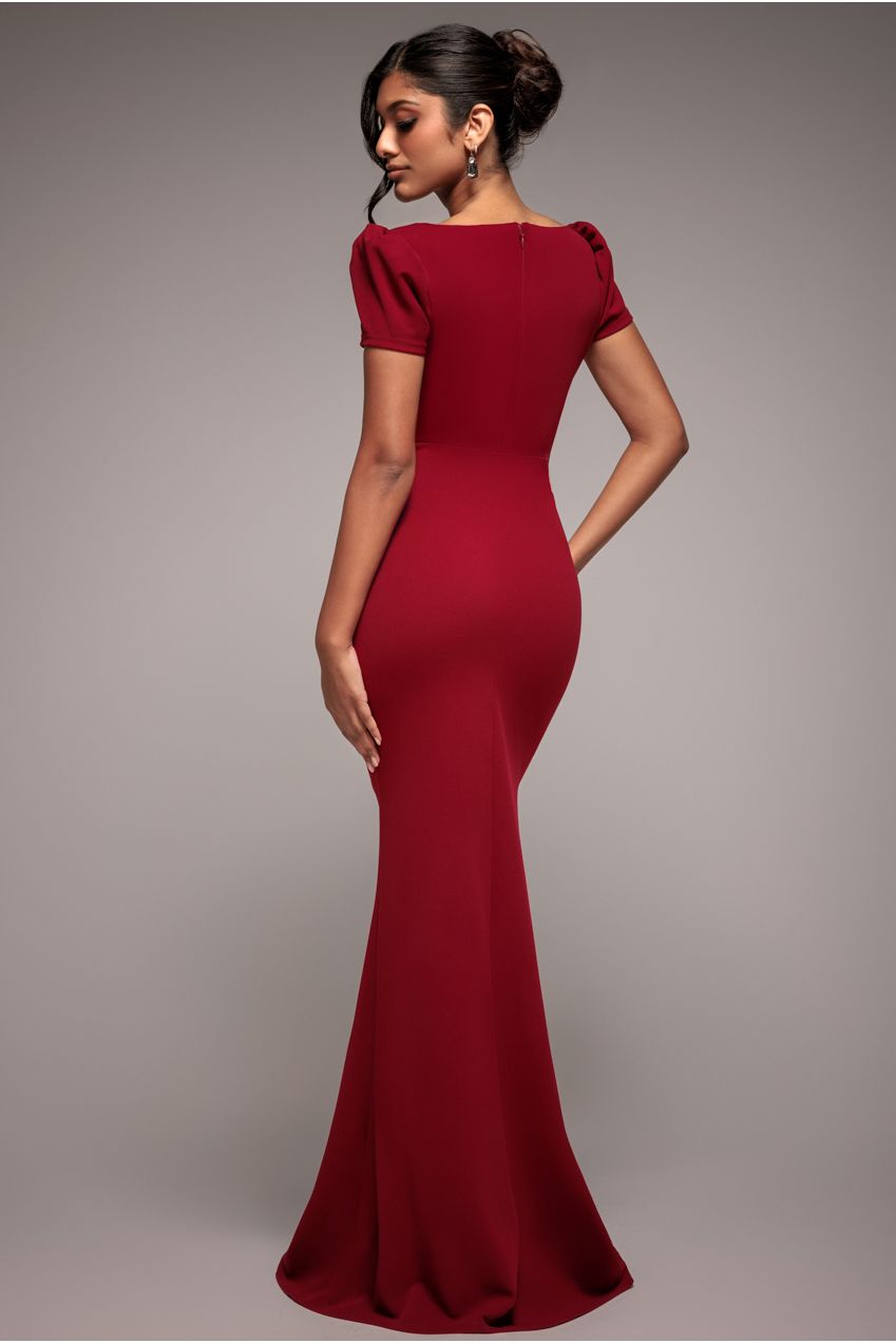 Goddiva Diamante Embellished Bow Scuba Crepe Maxi Dress - Wine