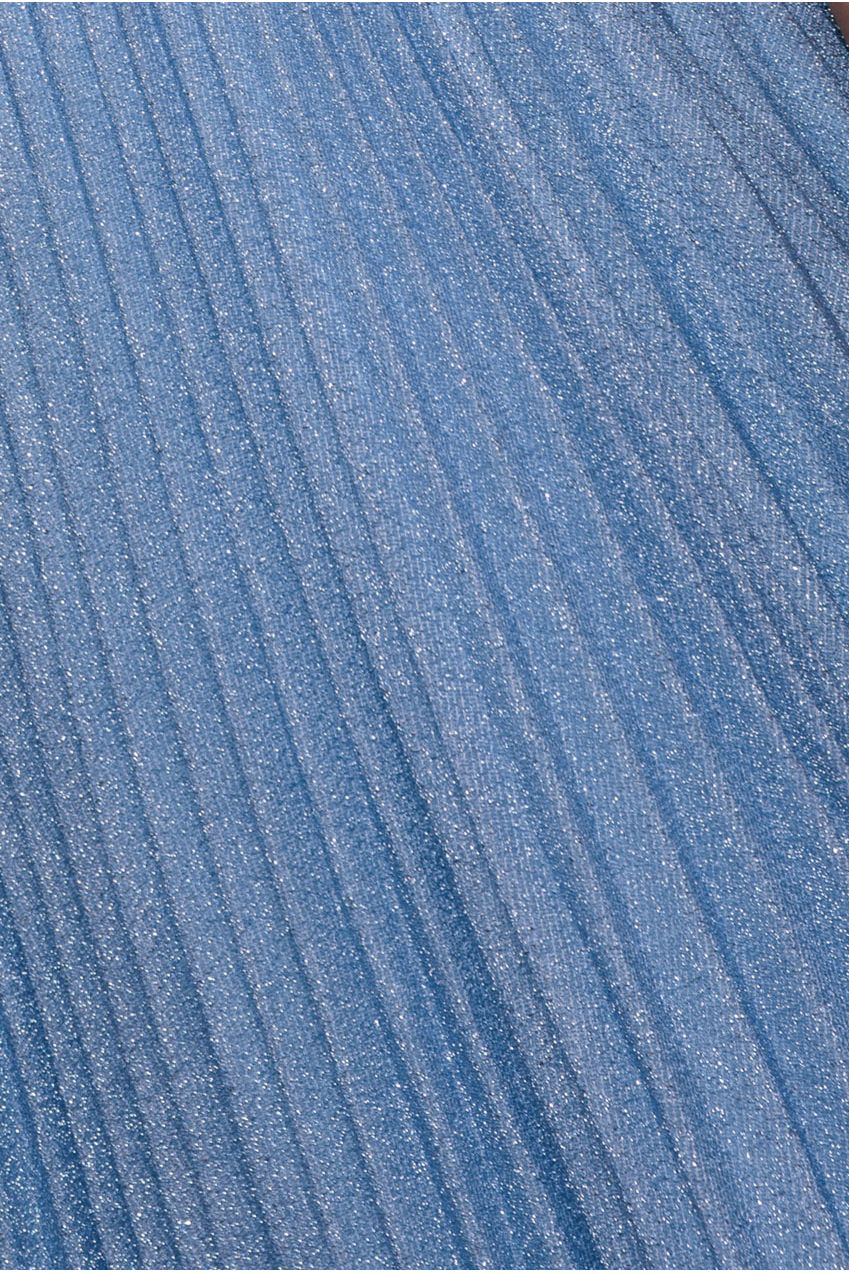 Goddiva Sleeveless Pleated A Line Lurex Maxi Dress - Blue