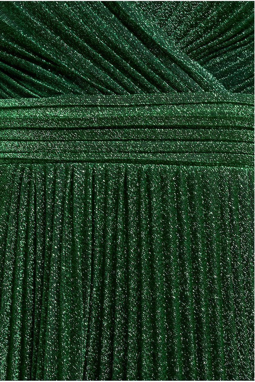 Goddiva Sleeveless Pleated A Line Lurex Maxi Dress - Emerald Green