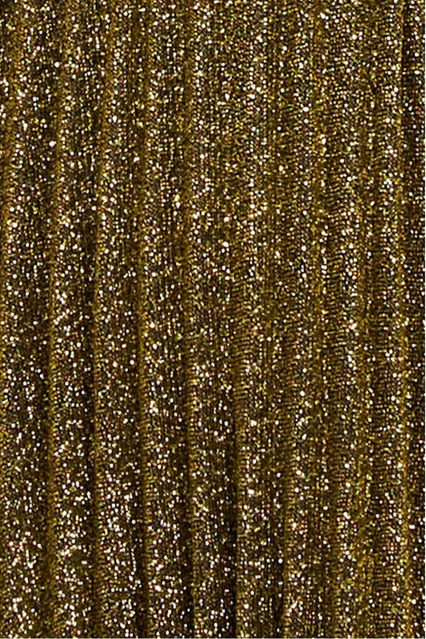 Goddiva Sleeveless Pleated A Line Lurex Maxi Dress - Gold