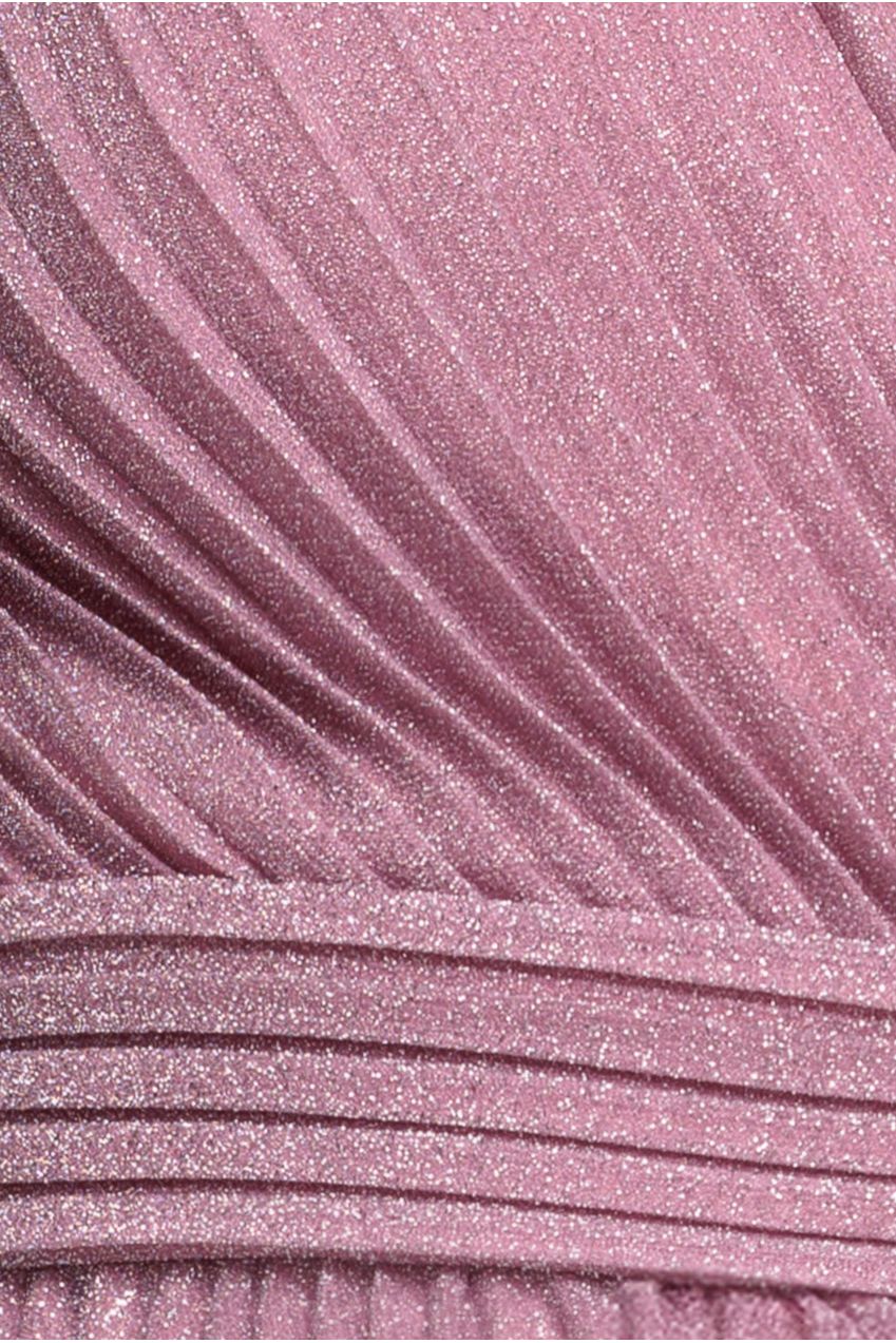 Goddiva Sleeveless Pleated A Line Lurex Maxi Dress - Pink
