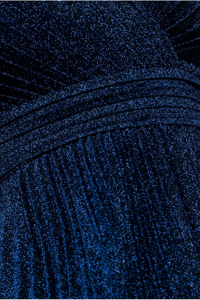 Goddiva Sleeveless Pleated A Line Lurex Maxi Dress - Navy Blue