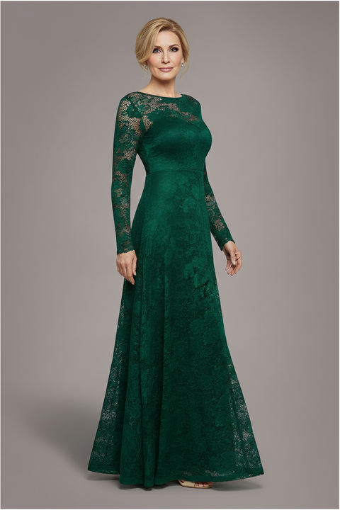 Goddiva Scalloped Lace A-Line Maxi Dress - Emerald Green