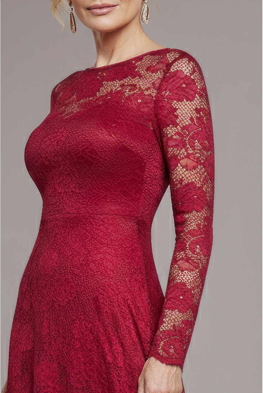 Goddiva Scalloped Lace A-Line Maxi Dress - Wine