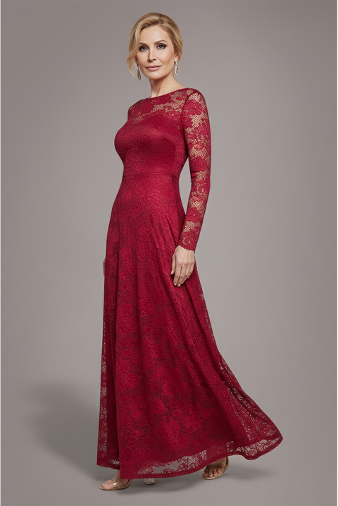 Goddiva Scalloped Lace A-Line Maxi Dress - Wine