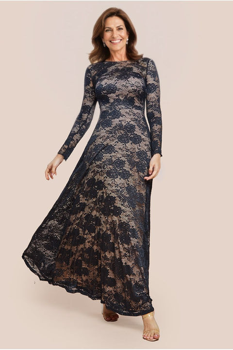 Goddiva Scalloped Lace A-Line Maxi Dress - Black