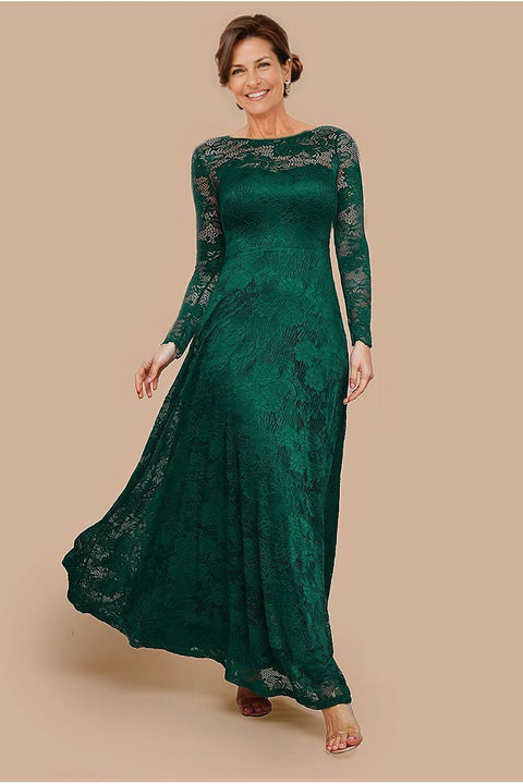 Goddiva Scalloped Lace A-Line Maxi Dress - Emerald Green