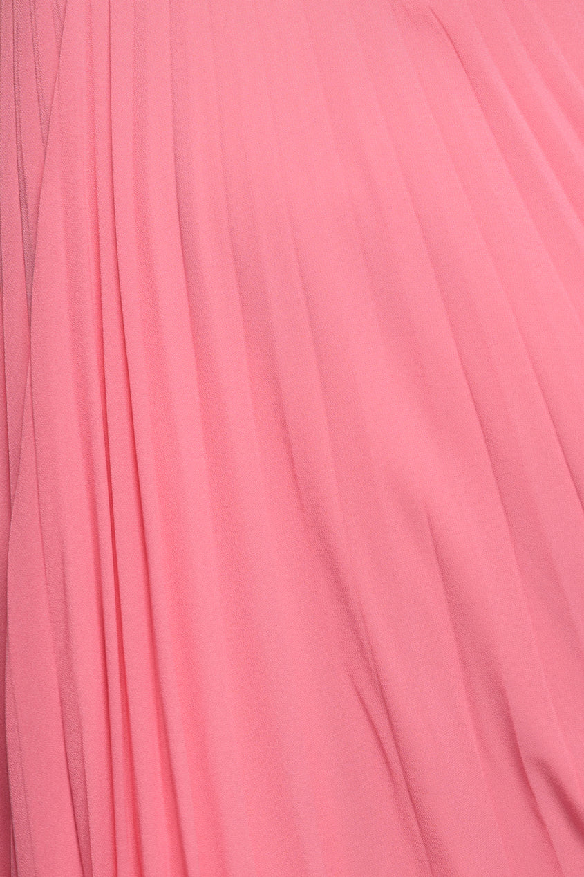 Goddiva Cowl Neck Pleated A-Line Chiffon Midi Dress - Coral