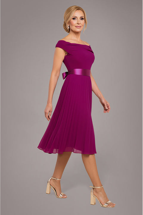 Goddiva Cowl Neck Pleated A-Line Chiffon Midi Dress - Magenta