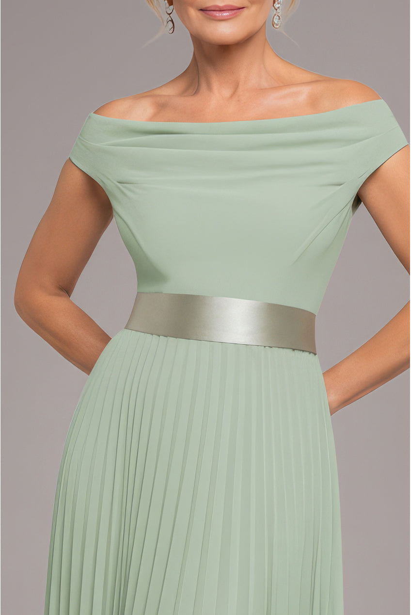 Goddiva Cowl Neck Pleated A-Line Chiffon Midi Dress - Sage Green