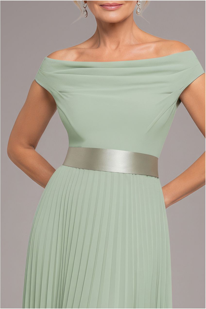 Goddiva Cowl Neck Pleated A-Line Chiffon Midi Dress - Sage Green