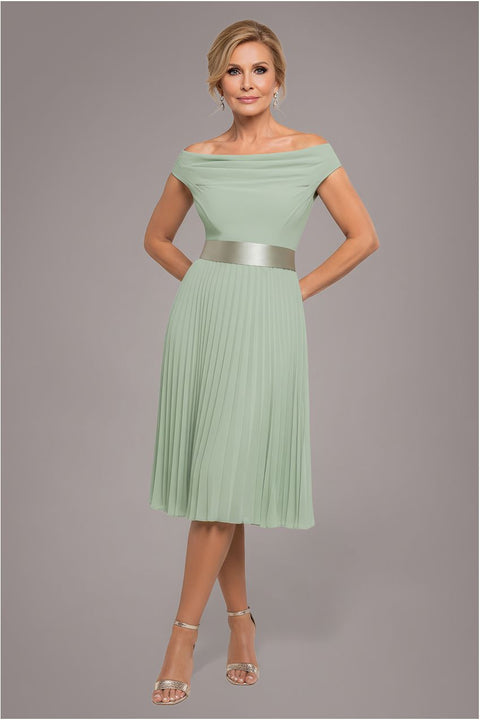 Goddiva Cowl Neck Pleated A-Line Chiffon Midi Dress - Sage Green