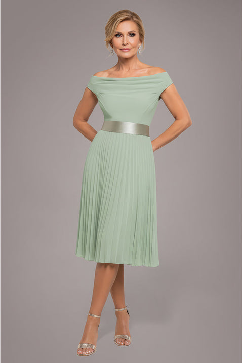 Goddiva Cowl Neck Pleated A-Line Chiffon Midi Dress - Sage Green