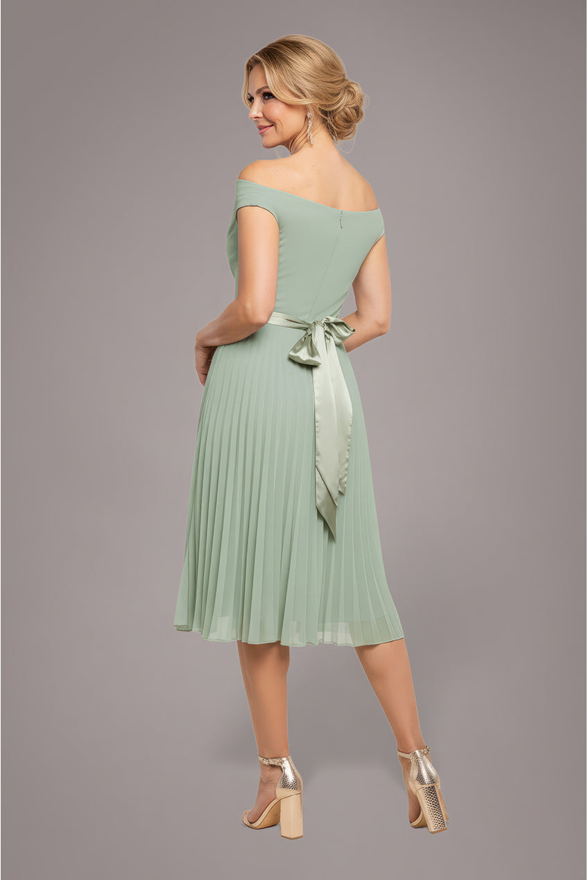 Goddiva Cowl Neck Pleated A-Line Chiffon Midi Dress - Sage Green