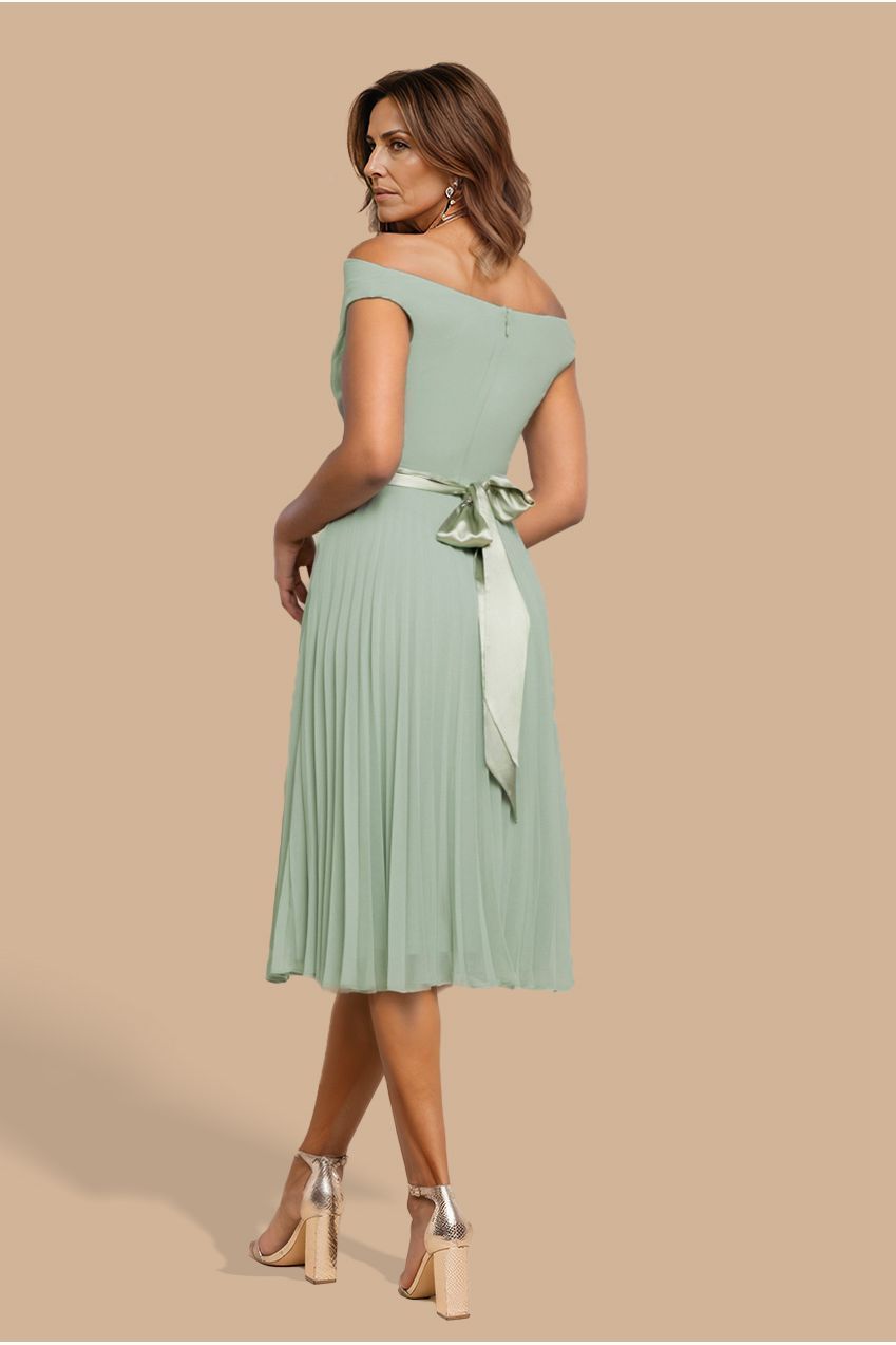 Goddiva Cowl Neck Pleated A-Line Chiffon Midi Dress - Sage Green